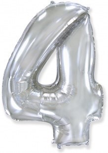 Шар (40''/102 см) Цифра, 4, Серебро, 1 шт.  4342 - фото 6818