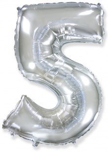 Шар (40''/102 см) Цифра, 5, Серебро, 1 шт.  4343 - фото 6819