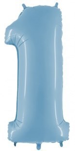 Шар (40''/102 см) Цифра, 1, Голубой, 1 шт.  4348 - фото 6824