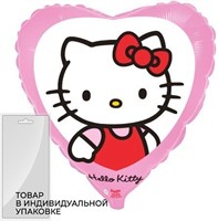Шар (18''/46 см) Сердце, Hello Kitty, Котенок с бантиком, Розовый, 1 шт. в упак. B201691