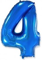 Воздушный шар (40''/102 см) Цифра, 4, Синий, 1 шт. 4313
