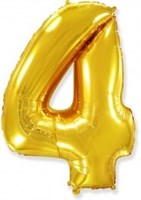 Шар (40''/102 см) Цифра, 4, Золото, 1 шт. 4332