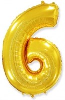 Шар (40''/102 см) Цифра, 6, Золото, 1 шт.  4334