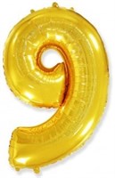 Шар (40''/102 см) Цифра, 9, Золото, 1 шт.  4337