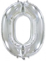 Шар (40''/102 см) Цифра, 0, Серебро, 1 шт.  4338