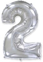 Шар (40''/102 см) Цифра, 2, Серебро, 1 шт.  4340