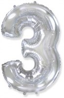 Шар (40''/102 см) Цифра, 3, Серебро, 1 шт.  4341