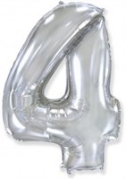 Шар (40''/102 см) Цифра, 4, Серебро, 1 шт.  4342