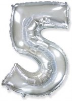Шар (40''/102 см) Цифра, 5, Серебро, 1 шт.  4343