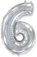 Шар (40''/102 см) Цифра, 6, Серебро, 1 шт.  4344
