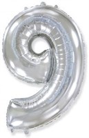 Шар (40''/102 см) Цифра, 9, Серебро, 1 шт.  4347