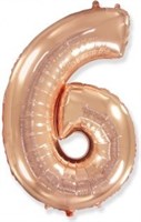Шар (40''/102 см) Цифра, 6, Розовое Золото, 1 шт. 4356
