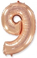 Шар (40''/102 см) Цифра, 9, Розовое Золото, 1 шт. 4359